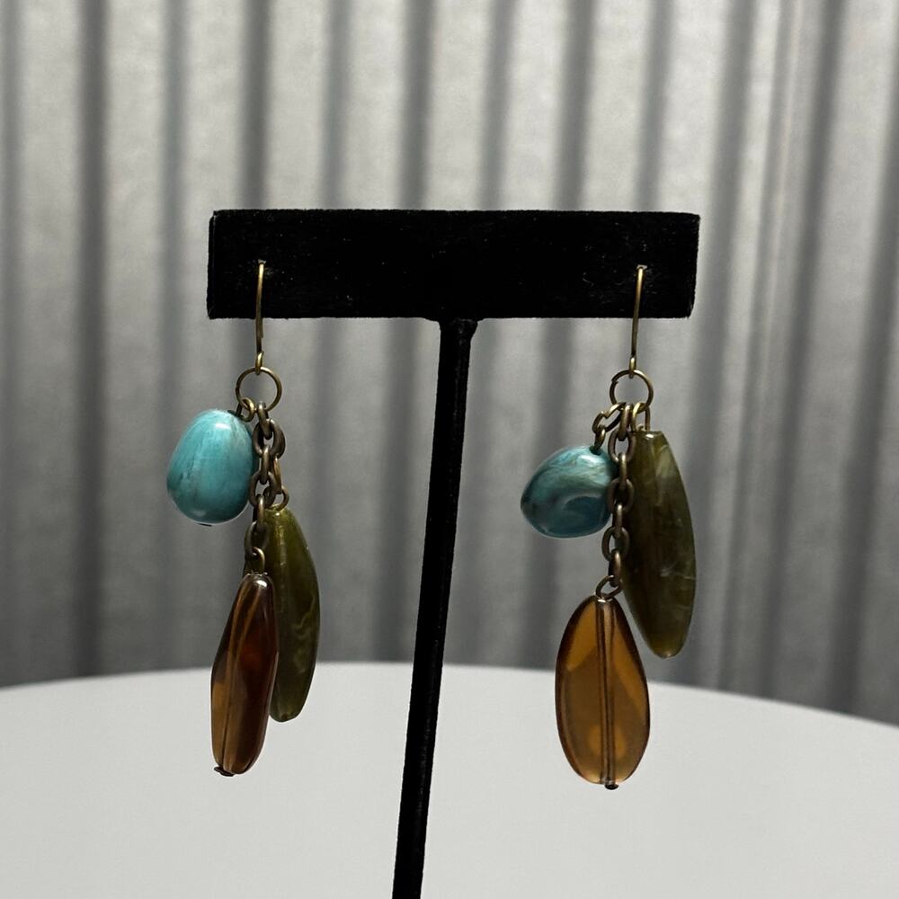Boho Dangle Earrings Multicolor Acrylic Beads Turquoise Drop Vintage Style